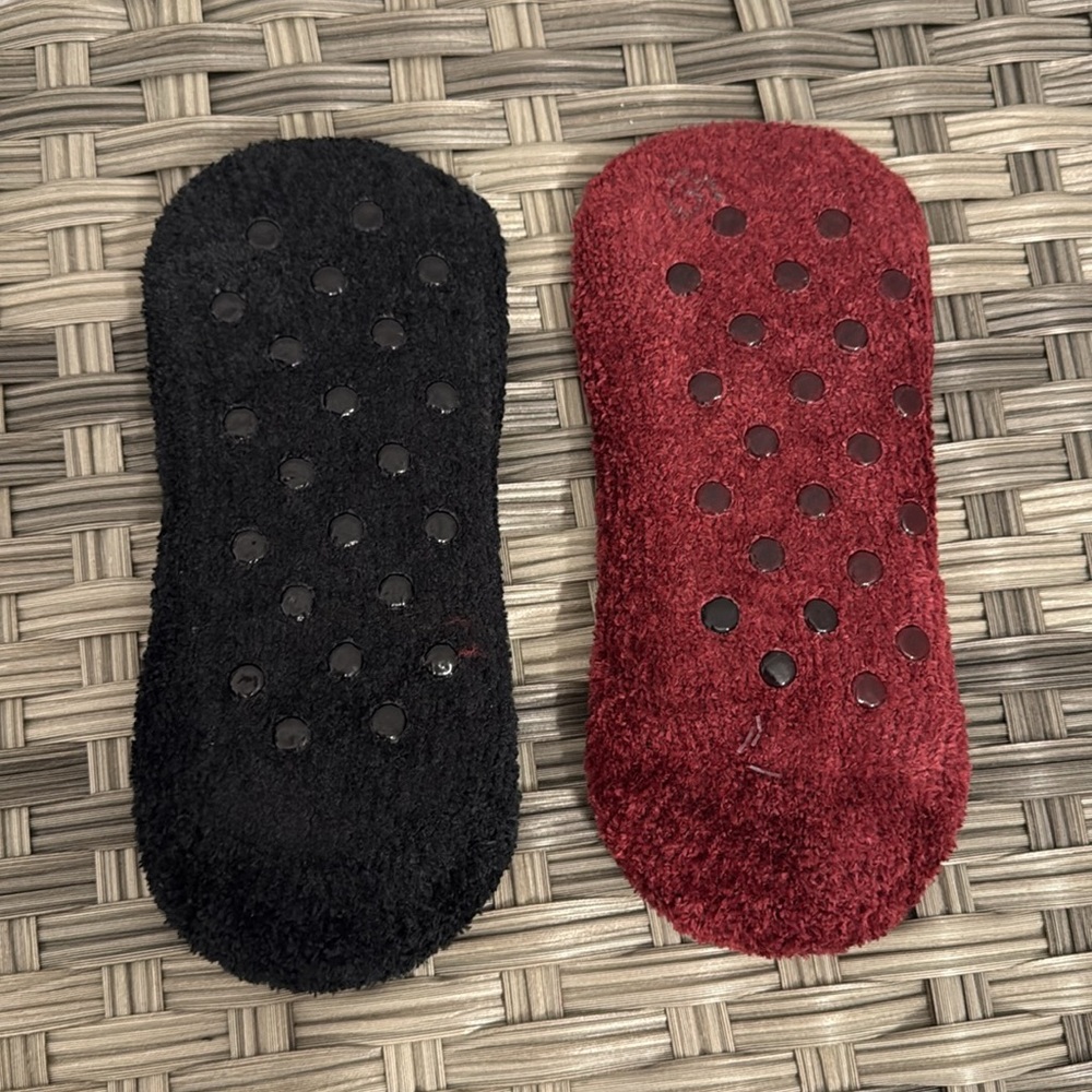 Black and Red Fuzzy No-Show Socks - Picture 2 of 2